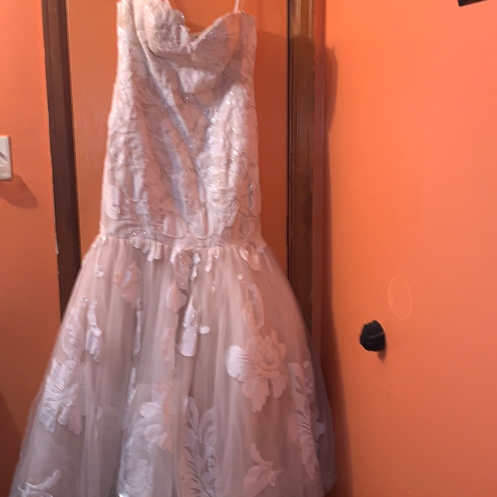 Jovani Off-White color high-low Floral Strapless Dress Size 12 PRINCESS READY